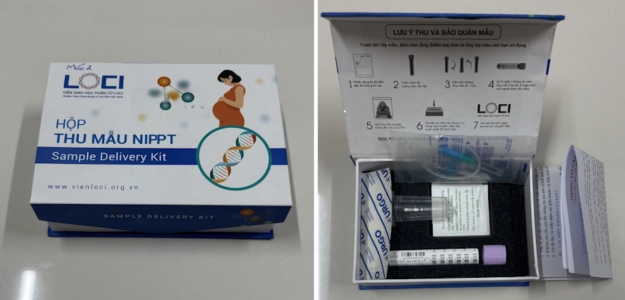 Hộp thu mẫu máu mẹ dùng cho xét nghiệm ADN thai nhi không xâm lấn tại Viện sinh học phân tử Loci